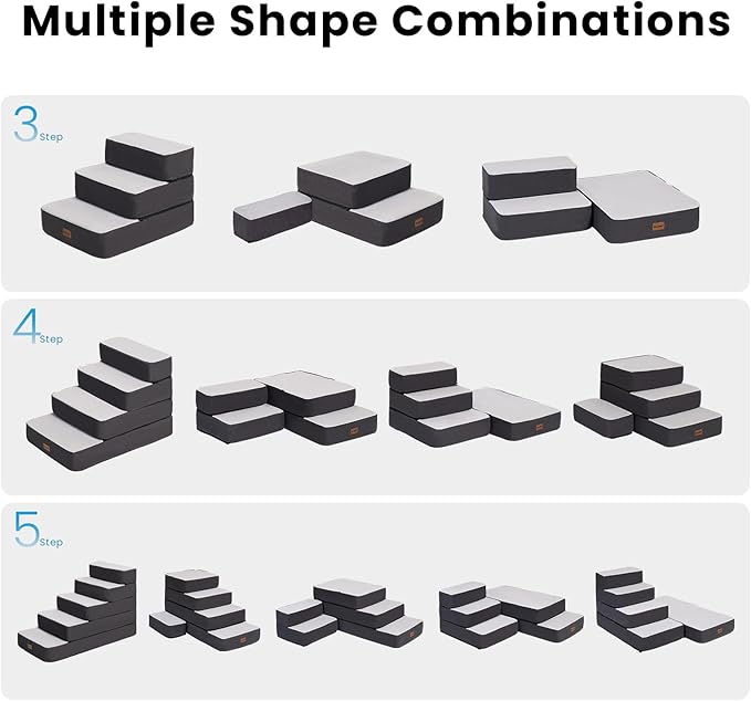 Garnpet 4-Step Adjustable Dog Stairs for Beds, Dog Steps for Small Dogs and Cats, Foldable Pet Stairs for Bed Climbing, Non-Slip Pet Step Indoor, Grey