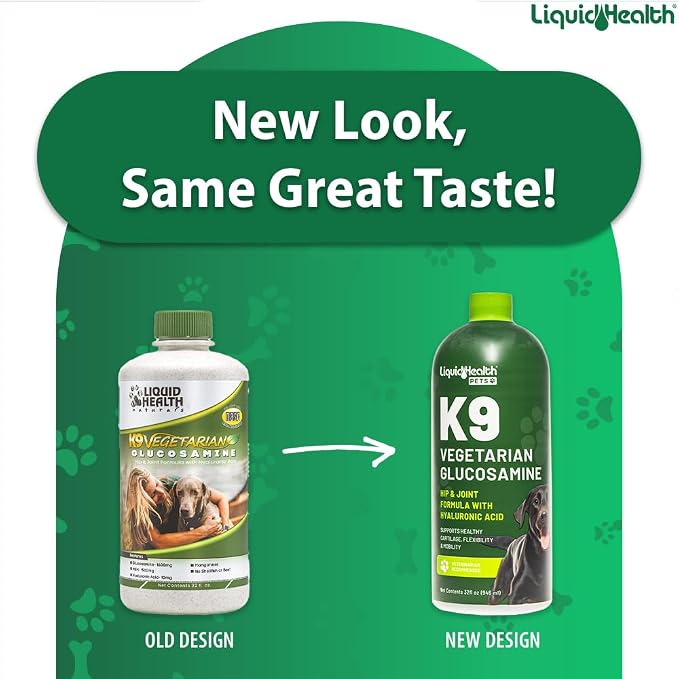 LIQUIDHEALTH Pets K9 Vegetarian Liquid Glucosamine Juice for All Dogs Canines with Chondroitin, MSM, Omega 3, Antioxidants, Hyaluronic Acid - Dog Vitamin Oil for Hip & Joint Health - USA Made (2 Pack)