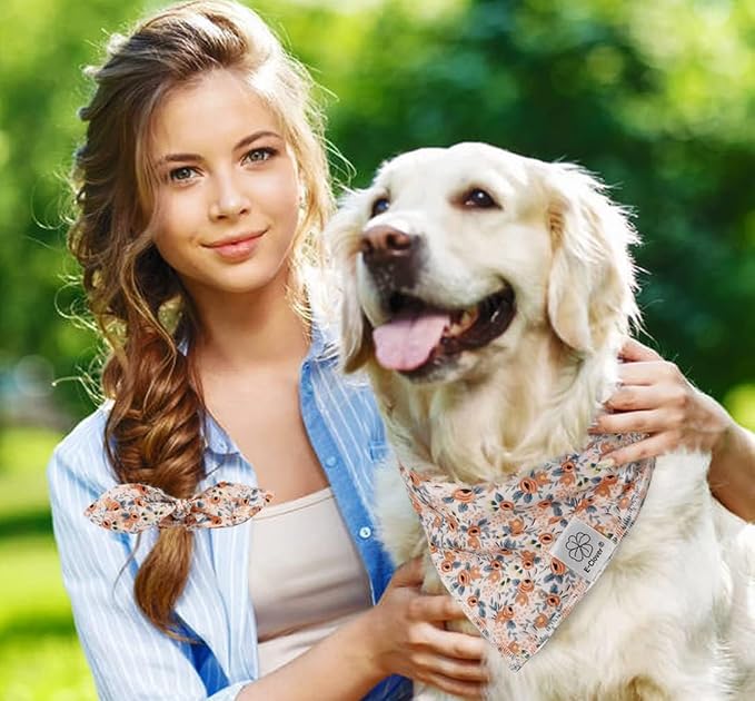 E-Clover Dog Bandanas Girl Matching Dog Bandana and Scrunchie Medium Large, Large-set of 1, Medium