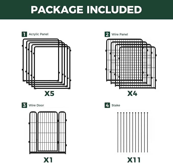 FXW AuraSpace Pro Acrylic & Wire Mesh Indoor Dog Playpen, 32" Height 10 Panels Metal Dog Pen for Small and Medium Dogs, Black│Patented