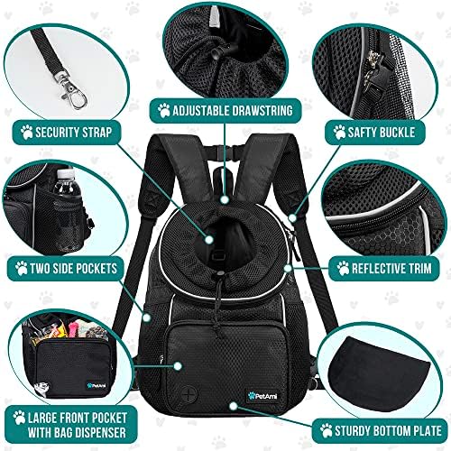 PetAmi Adjustable Dog & Cat Chest Carrier Backpack, Max 10 lbs, Black