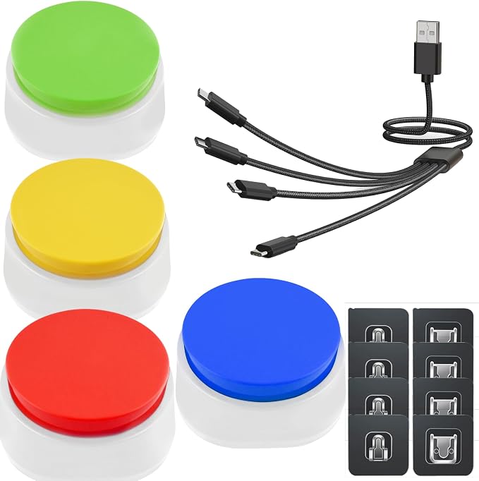 Dog Voice Recorder Button for Communication, 4 Pcs, Rechargeable