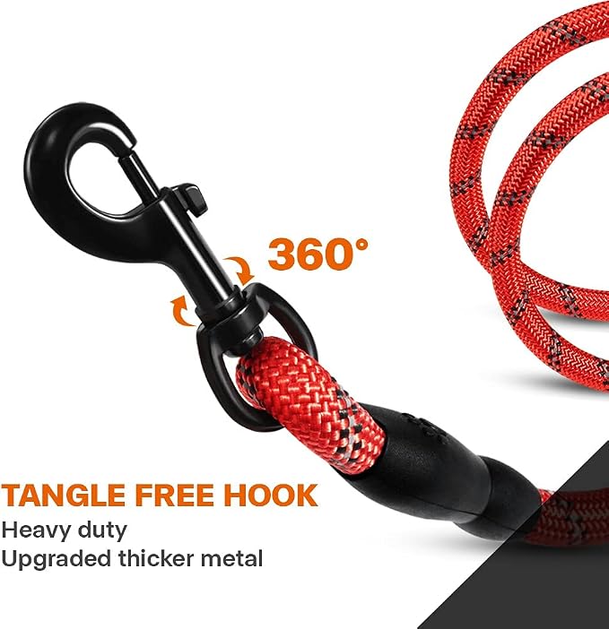 Taglory Rope Dog Leash for Small Medium Dogs, 6 FT Padded Handle, Red | Made of Climbing Rope, Reflective for Night Walks and Training, Comfortable Grip, Anti-tangle Swivel Clip, 3/8 inch