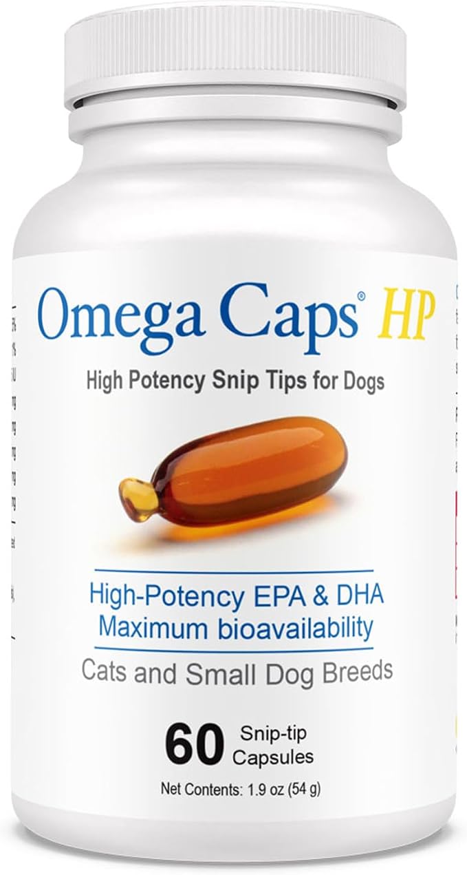 Omega-Caps HP Snip Tips for Cats & Smaller Dogs - Omega 3, EPA, DHA, Vitamins, Minerals, Antioxidants - Support Immune System, Joints, Heart, and Brain - 60 Capsules