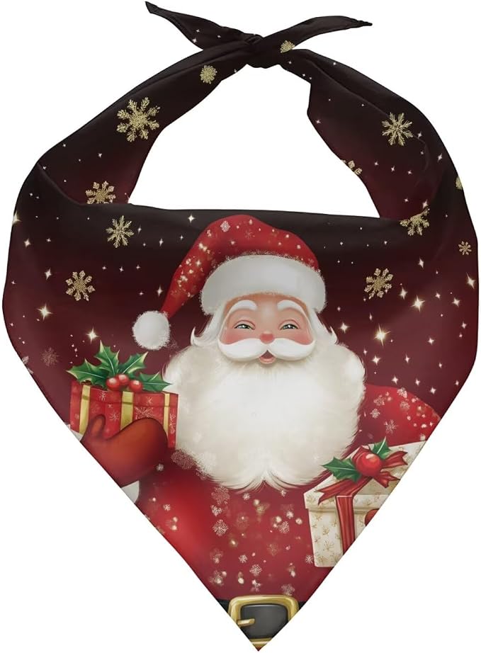 Jeiento Christmas Dog Bandana Santa Claus Pet Scarf Lightweight Adjustable Triangle Bibs for Medium, Medium, Polyester, Santa Claus