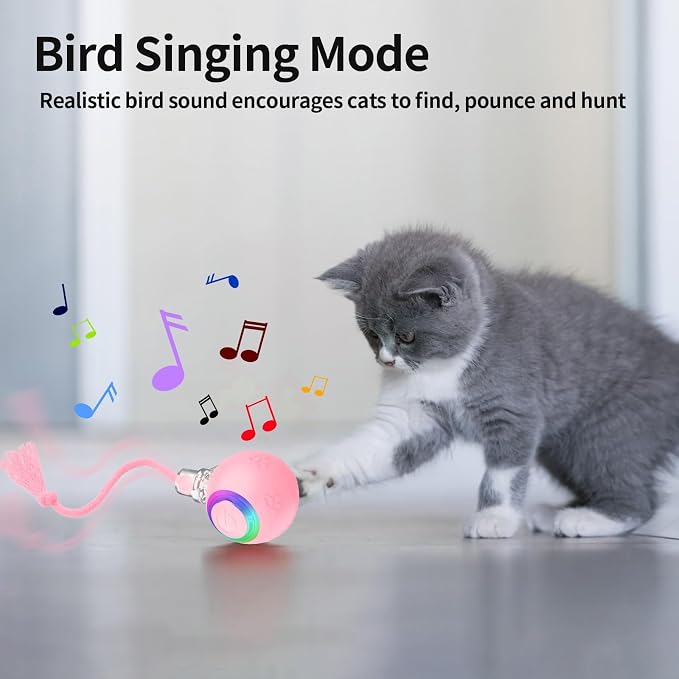 Pink Interactive Cat Toy,Automatic Moving Cat Toys for Bored Indoor Adult Cats,Fast Rolling,Chirping & Motion-Activated Kitty Toys,Fun Gift for Cats with Speedy 2.0 Tail,USB Rechargeable