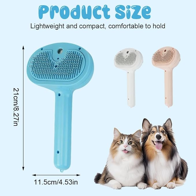 3 in 1 Cat Steam Brush Pet Spray Hair Removal Comb, 2025 New Upgrade Pet Steam Groomer Brush, Steam Dog Brush for Shedding Pets Grooming Comb for Massaging and Cleaning (Blue)