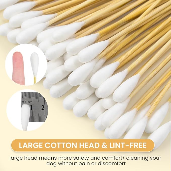 300 PCS Large Cotton Swabs - 6 Inch Dog Ear Swabs with Bamboo Handle for Pet Care - Absorbency Soft Cotton Head, Gentle and Lint-Free, Specifically Designed for Pets, Dog Ear Cleaner Tool