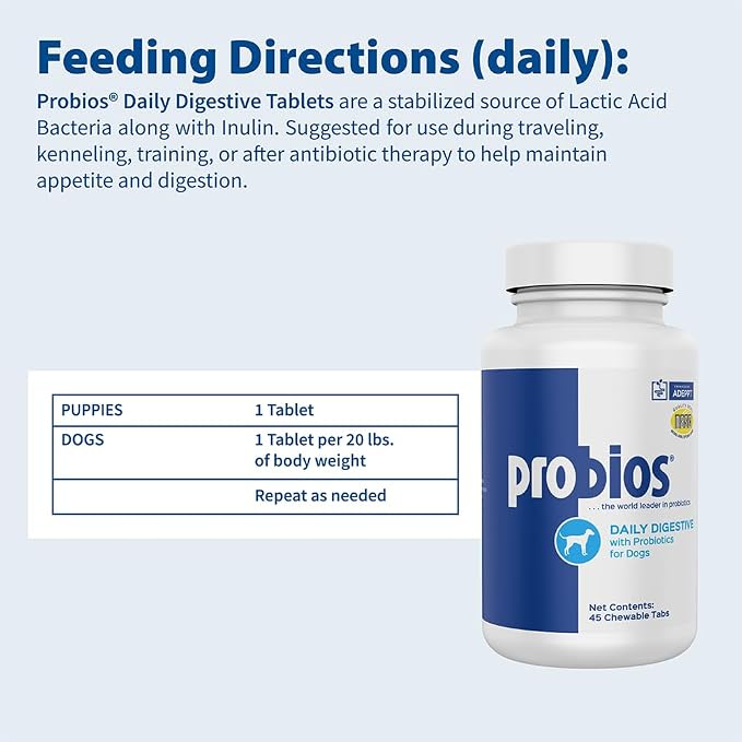 Probios Dog Probiotic Chewable Tablets, Chicken Liver, 45 Count, 2-Pack