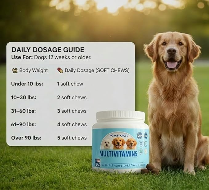 24-in-1 Dog Multivitamin Soft Chews for Dogs - Hip and Joint Supplement with Glucosamine, Chondroitin, Probiotics & Omega 3 - Immune Support, Skin & Coat Health - 120 Count - Beef Flavor