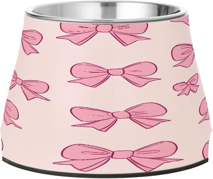 YETTASBIN Bow Pink Elevated Dog Bowls, Prevention of Vertebrae Disease Raised Dog & Cat Bowl Stand with Removable Stainless Steel Bowls, Non-Slip Spill-Proof Pet Food & Water Bowl Dish