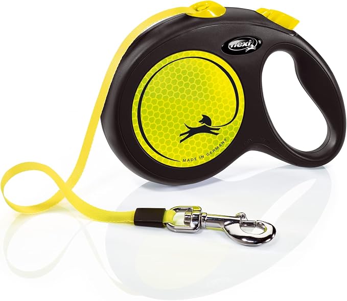 FLEXI® Neon Tape Retractable Dog Leash, Large, 16 ft - Neon Yellow/Black | German engineered, original flexi leash, durable quality for dogs up to 110 lbs, tangle-free, walking, reliable brake system