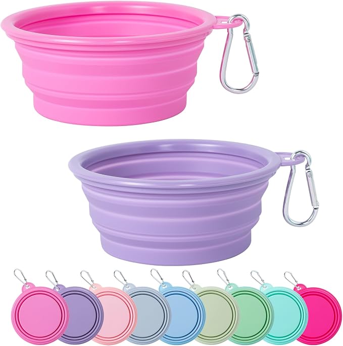 SLSON Macaron Collapsible Dog Bowl, 2 Pack, Small, Rose & Violet