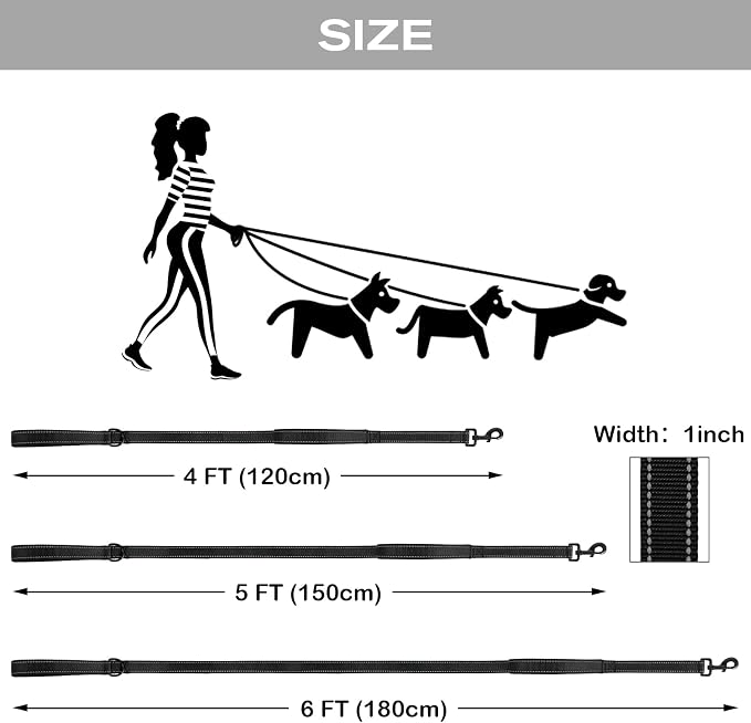 Joytale Dog Leash for Large Dogs that Pull, Double Handle, 6FT, Black | Traffic Handle for Control, Padded Handle Reduces Hand Strain, Reflective Stitching for Night Safety, Strong Nylon Webbing