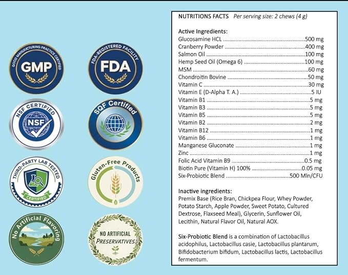 24-in-1 Dog Multivitamin Soft Chews for Dogs - Hip and Joint Supplement with Glucosamine, Chondroitin, Probiotics & Omega 3 - Immune Support, Skin & Coat Health - 120 Count - Beef Flavor
