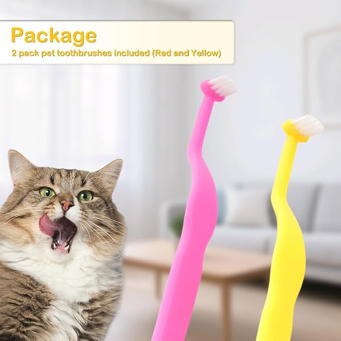 DQITJ 2 Pack Small Dog Toothbrush Mini Head Soft Tooth Brush Kit for Sensitive Gum Puppy Kitten Small Dog Cat (Red and Yellow)