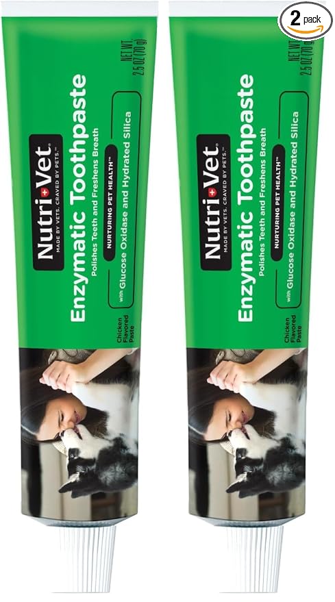 Nutri-Vet Enzymatic Dog Toothpaste, Plaque Remover for Teeth, Dog Breath Freshener, Tooth Whitening, Puppy Essentials, Made in The USA, Non-Foaming Chicken Flavor, 2.5 oz (Pack of 2)