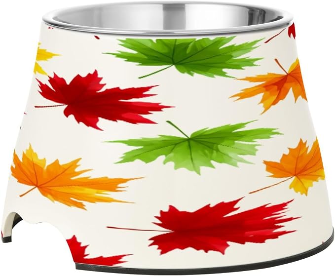 Blueangle Elevated Dog Bowls with Stainless Steel - Non-Slip 2.3 Cup High Capacity Pet Dish for Spinal Health & Bow Pumpkin Design（275）