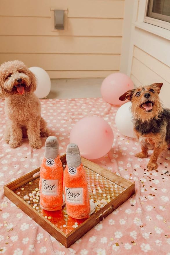 ZippyPaws Happy Hour Crusherz Interactive Dog Toys to Keep Them Busy - Rosé | Squeaky Plush Pet Toy for All Breeds, For Small, Medium, & Large Dogs, Drink Themed Crinkle Water Bottle Toy