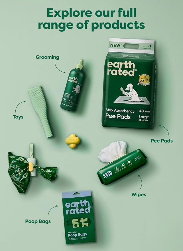 Earth Rated Puppy Pads, Max Absorbency Pee Pads for Dogs, Absorbs 2X Faster & 2X More, Leak Prevention, Potty Training, Fragrance-Free, Unscented, Regular [L], 22” x 23”, 75 Count