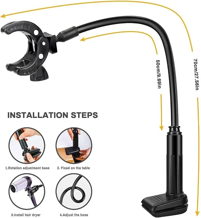 Dog Hair Dryer Stand, Pet Grooming Table Hair Dryer Holder, Hands Free Blow Dryer Holder, 360 Degrees Rotatable Lazy Hair Dryer Stand with Adjustable Clamp Mount for Dog Cat Grooming