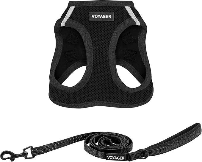 Best Pet Supplies Voyager Step-in Air All Weather Mesh Harness and Reflective Dog 5 ft Leash Combo with Neoprene Handle, for Small, Medium and Large Breed Puppies - Black, XL