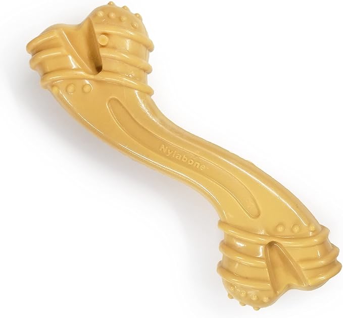 Nylabone Power Chew Curvy Dental Bone Dog Chew Toy, Large | Peanut butter flavor, durable dog toys for aggressive chewers, long lasting, teeth-cleaning textures, for dogs up to 50 lbs