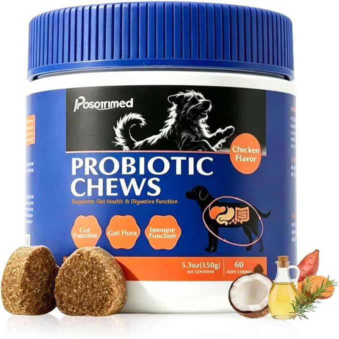 Probiotics for Dogs, Reduce Diarrhea, Gas - 60 Probiotic Chews for Dogs