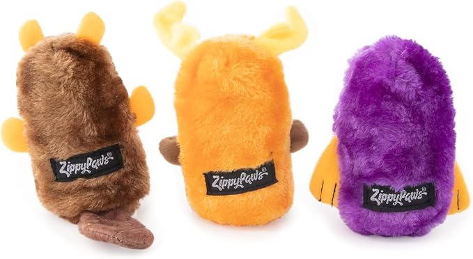 ZippyPaws Squeakie Buddies No Stuffing Dog Toys to Keep Them Busy - Pack | For Small & Medium Dogs, Squeaky Pet Toys for Boredom, Unstuffed Chew Toy, Soft Plush Puppy Product, Beaver, Moose