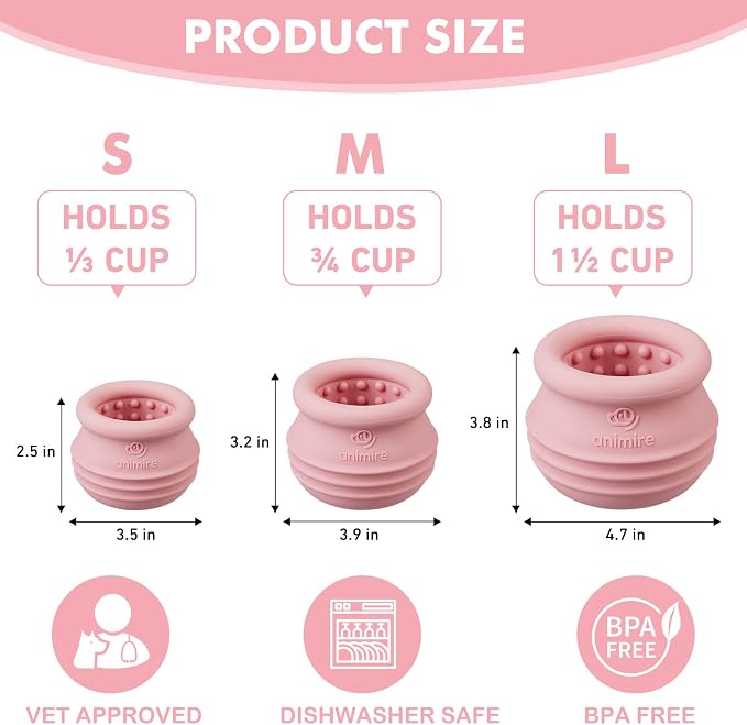 Treat Dispensing Dog Toy, Long-Lasting Interactive Puzzle Toys for Dogs, Stuffable Dog Enrichment Frozen Lick Treat Toy for Boredom, BPA Free Silicone Fetch Catch Chew Toy (Pink,M)
