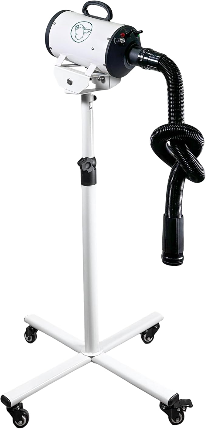 Flying Pig High Velocity Dog Pet Stand Grooming Dryer w/Variable Air Speed & Heat (White w/Teal Logo)