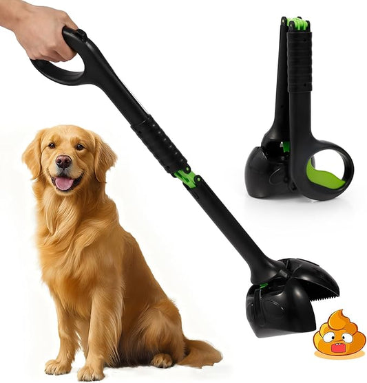 Dog Pooper Scooper - 27.5" Long Handle Pet Poop Scooper for Large, Medium, Small Dogs, Easy Single-Hand Operation, No More Bending, High-Strength Material, Suitable for Grass and Gravel Pick Up