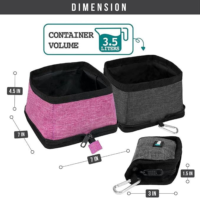 PetAmi Collapsible Dog Bowls, 2 Pack, Travel Set, Pink