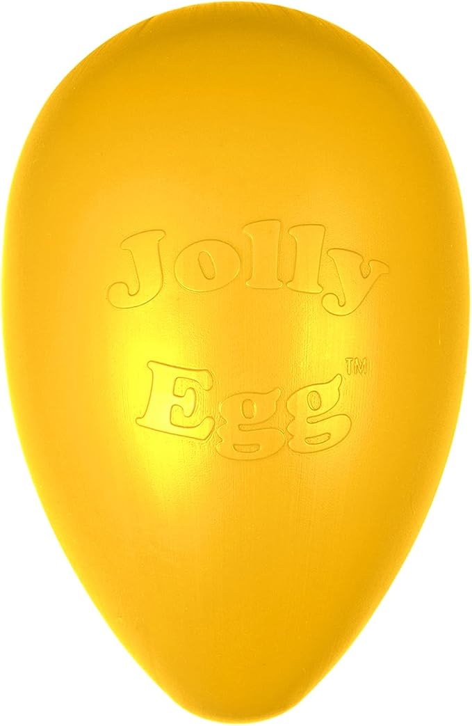 Jolly Pets Jolly Egg Herding Dog Toy, 8 in, Yellow - Erratic Roll | Egg-shaped herding ball for dogs that rolls unpredictably to trigger chase instincts, floats, and is made in the USA