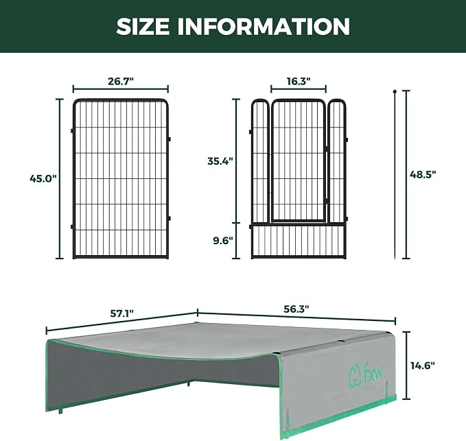 FXW Rollick Unleashed Dog Playpen, 45in, 16 Panels with Sun Shade, Large, Black