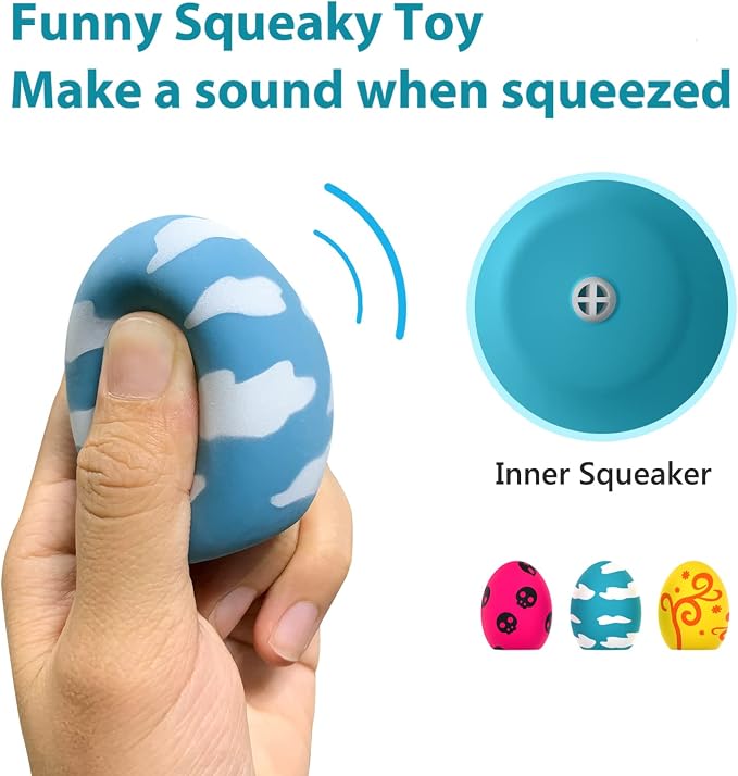 SCHITEC Squeaky Dog Toys, 3 Pack Soft Latex Balls for Puppies Small Dogs | Squeak Puppy Toy, Bouncing Rubber Egg Shaped Ball, Built-in Squeaker, 2.3” Small Size, Interactive Fetch