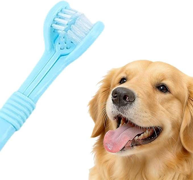 3 Sided Pet Toothbrush for Dogs&Cats, Dog Tooth Brush with Soft Bristles, Easy Teeth Cleaning & Dental Care, Removes Tartar & Bad Breath, Oral Care for Medium & Large Pets (Light Blue)