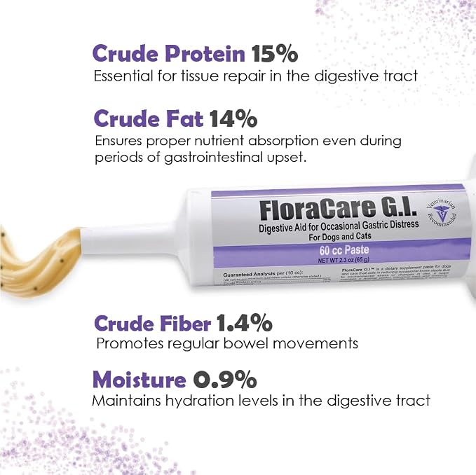 FloraCare GI Digestive Paste for Dogs & Cats – Helps Diarrhea, Upset Stomach & Occasional Gastric Distress – Gut Health Support with Easy Oral Syringe – Veterinarian Recommended Digestive Aid – 60cc