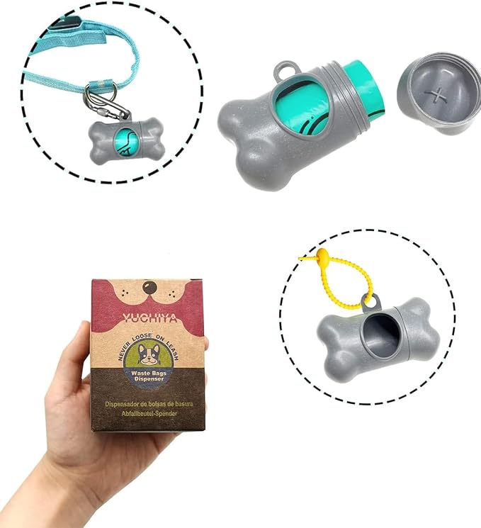 Dog Poop Pickup Bags Holder Dispenser with Standard-Sized Leak-Proof Scented Doggy Waste Bags and Carabiner with Safety Lock&Fastener Never Loose on Leash Lead Again (2 Holders 30 Bags, Grey)