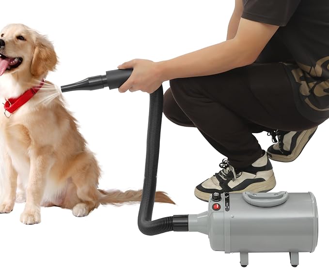 Pet Hair Dyer, 2200W High Velocity Dog Hair Dryer,Quiet Dog Blow Dryer with Adjustable Speed,Dog Dryer for Pet Grooming (Grey)