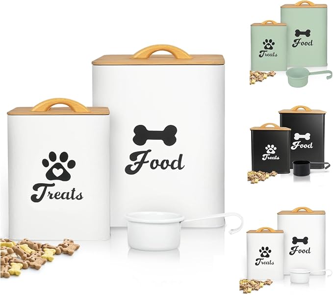 Dog Treat Container 2PCS, 2-Pack, 3Lbs, Bamboo, White