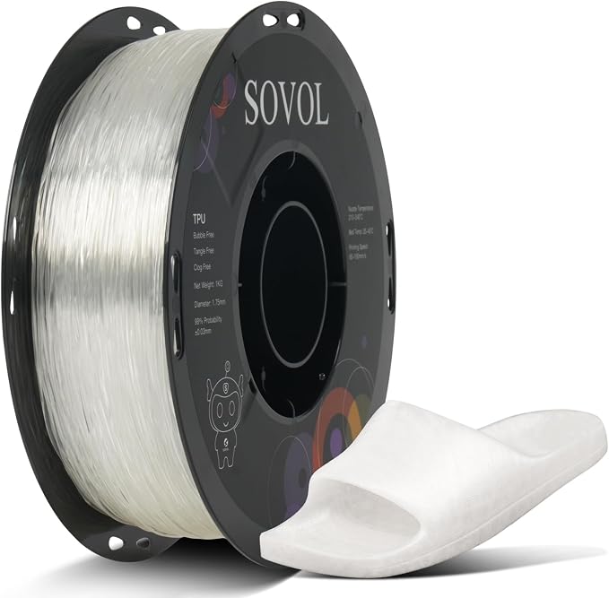 Sovol TPU Filament 1.75mm, 95A Soft TPU Flexible 3D Printer Filament with High Elasticity, 1kg (2.2lbs), Dimensional Accuracy +/- 0.03 mm, Fit Most FDM Printer, Clear