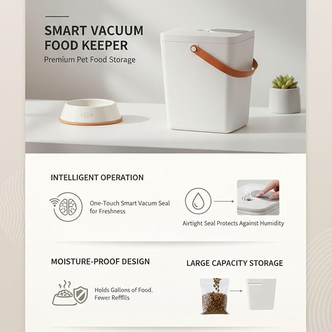 Fockety Airtight Pet Food Storage Bin, 13L Vacuum Pet Food Bucket Sealed Cat Container Airtight Bucket for Dog Cat Bird and Other Storage Bin
