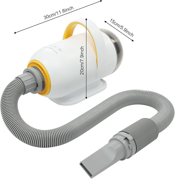 Pet Hair Dryer 1600W Dog Blower 7 Speed Settings 48L/s Air Volume Grooming | Thermal protection sheath for safe direct contact – stable silicone base with high-grip pads prevents sliding