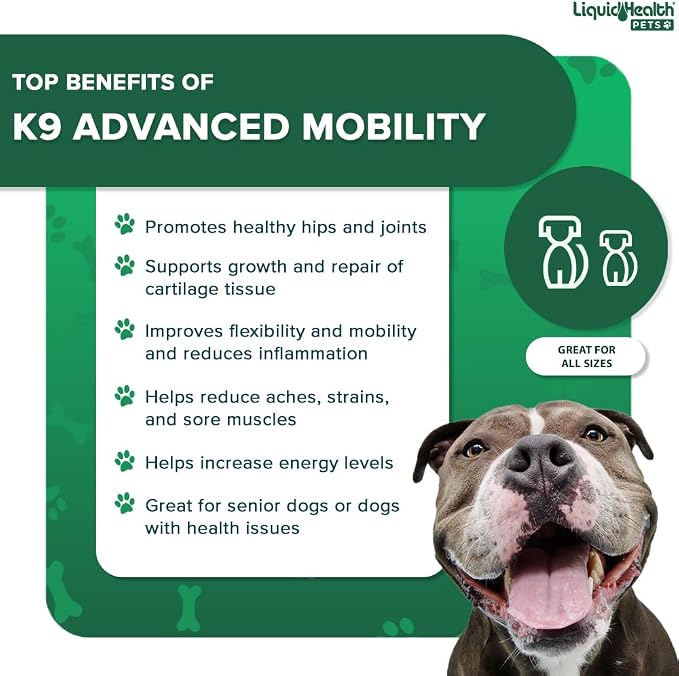 LIQUIDHEALTH Pets K9 Advanced Mobility Liquid Glucosamine Level 5000 for Large Dogs with Chondroitin, MSM, Boswellia Serrata - Dog Hip & Joint Health Vitamins, Pet Joint Oil Juice - USA Made (2 Pack)