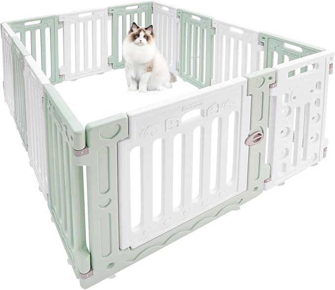 Pop Up Dog Playpen, Foldable Pet Playpen (Green and White) | HDPE Material, for most puppies small or medium dogs