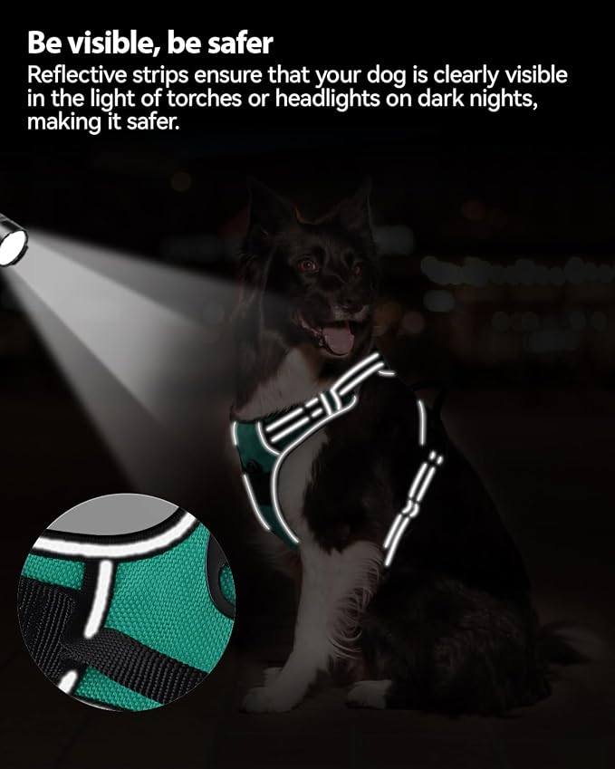 Joytale Dog Harness (Chest: 14-28"), Dog Collar and 6FT x 1" Wide Dog Leash Set, Reflective Padded Nylon Collar and Leash, Adjustable Soft Harness with Handle for Dogs