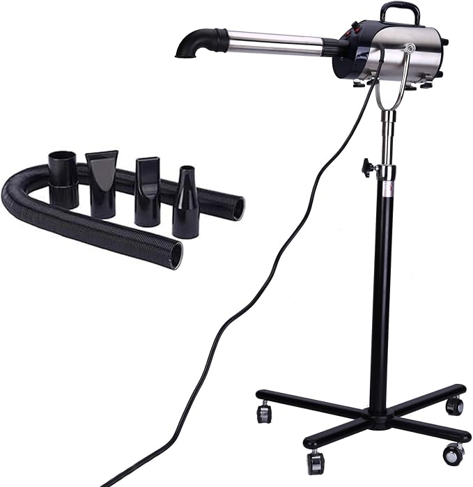 Dog Dryers for Grooming, Professional Dog Hair Dryer with Vertical Stand, 2800W Pet Blow Dryer with Stepless Adjustable Speed and Temperature Control, Adjustable Height