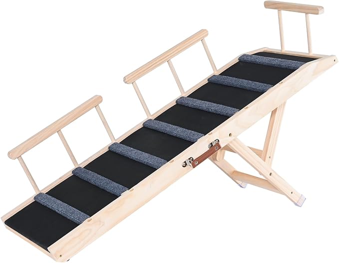 VEVOR Dog Ramp, Folding Pet Ramp for Bed, Adjustable Dog Ramp for Small, Large, Old Dogs & Cats, Wooden Pet Ramp with 47.2" Long Ramp, Adjustable from 13.8" to 27.6", Suitable for Couch, Sofa, Car