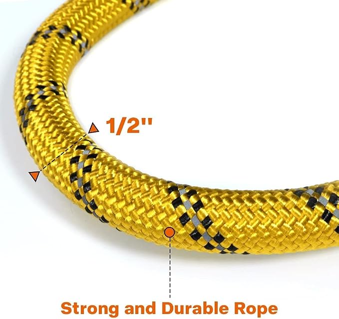 Taglory Rope Dog Leash for Medium Large Dogs, 4 FT Padded Handle, Yellow | Climbing Rope for Strong Pullers, Reflective for Night Walks and Training, Comfortable Grip, Anti-tangle Swivel Clip 1/2 inch
